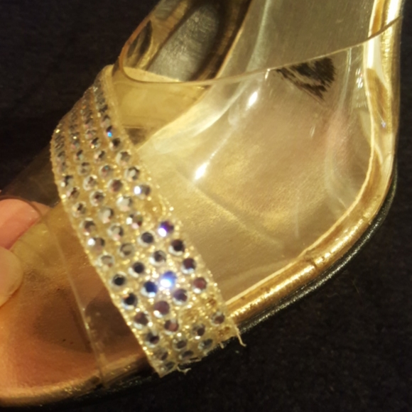 PRIVATE COLLECTION ♡ Gorgeous Gold|Clear Embellished Bling Slingback Heels 5.5 - Picture 9 of 13